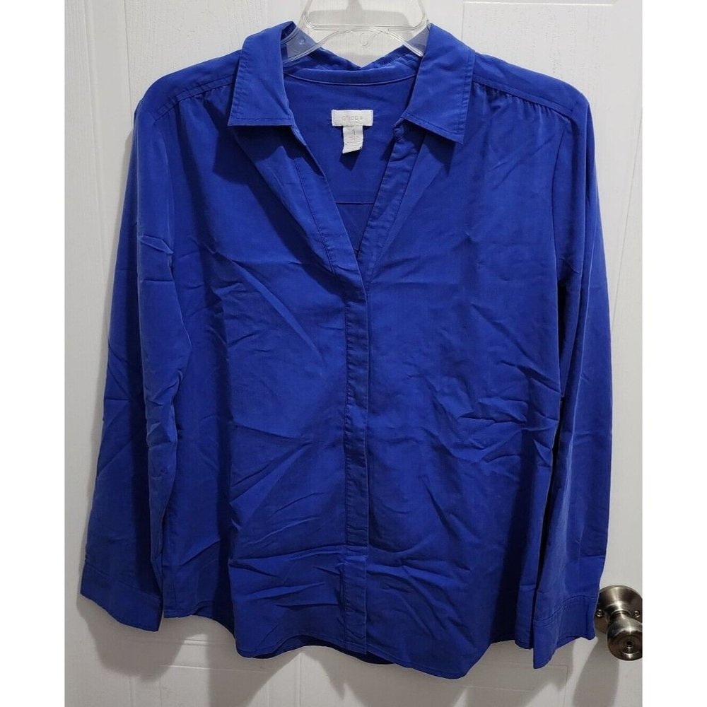 Chicos Women's‎ Long Sleeve Button Up Top Modal Blend Solid Blue Size Medium